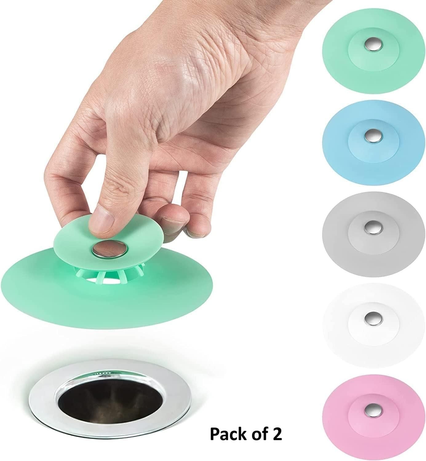 2-in-1 Home Bathroom Kitchen Silicone Stopper (Pack of 2)