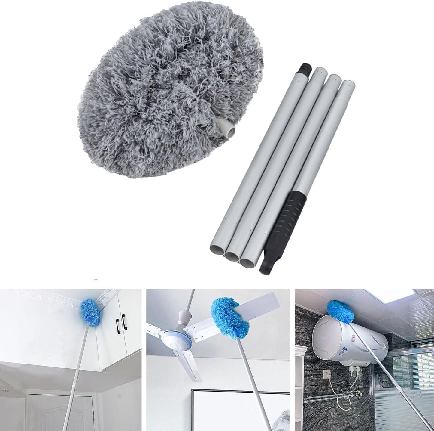 Ceiling Fan Cleaner Duster,Extra Long Dusters with Extension Pole 47 inch for Cleaning, Circle Shape Microfiber Reusable Duster & Flexible Brush, Ceiling Fan Duster for High Ceilings, Furniture (Blue)