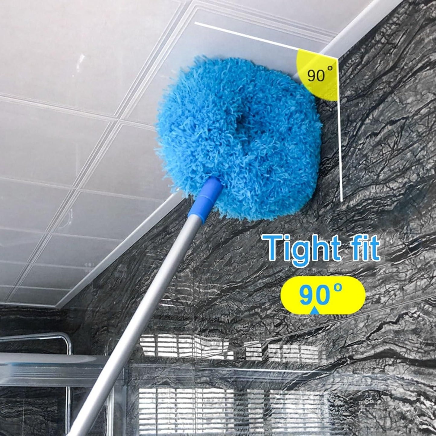 Ceiling Fan Cleaner Duster,Extra Long Dusters with Extension Pole 47 inch for Cleaning, Circle Shape Microfiber Reusable Duster & Flexible Brush, Ceiling Fan Duster for High Ceilings, Furniture (Blue)